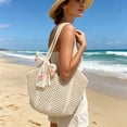thumbnail image 7 of Woven Straw Beach Bag Purse, Boho Crochet Mesh Tote Handbag, Summer Vacation Shoulder Bag, Foldable Casual Shopping Tote, Travel Beach Essential Carryall Versatile for Shopping Travel, 7 of 7