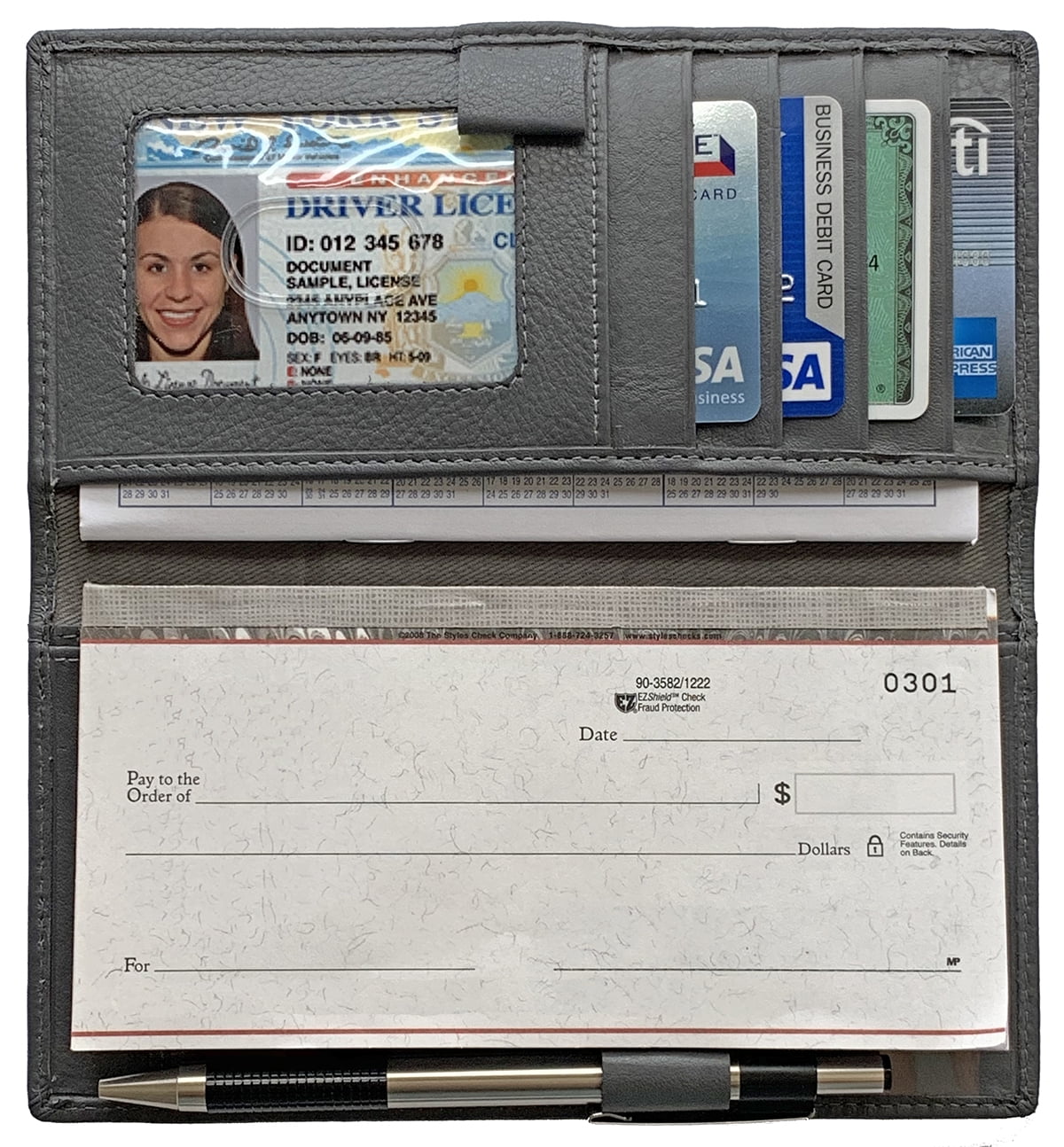 CTM Leather RFID Checkbook Cover with Card Slots and ID