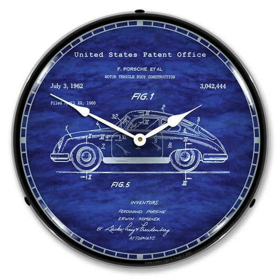 Collectable Sign and Clock Porsche 356 Patent  LED Lighted Premium Wall Clock