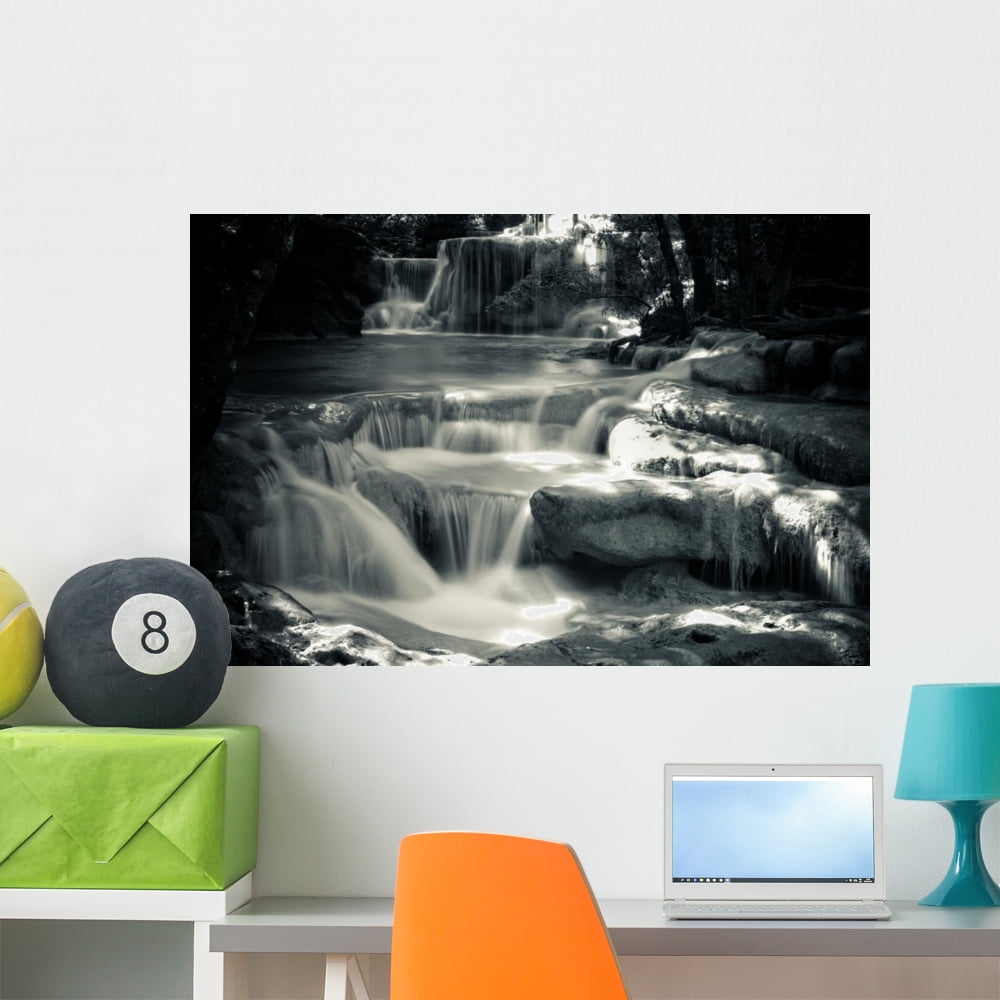 Multiple Waterfall Scene Black Wall Mural by Wallmonkeys Peel and Stick ...