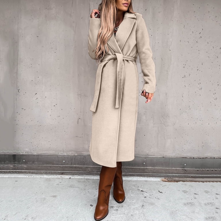 Xmyrz Lightweight Jacket Women Graceful Faux Wool Coat Thin Long