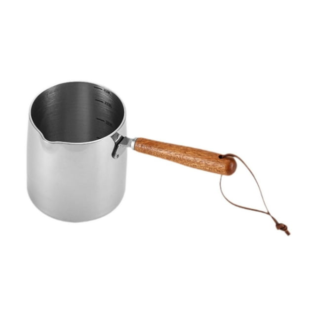Sartén para aceite caliente, olla para derretir mantequilla, 450 ml, acero inoxidable, antiadherente, fácil de limpiar mango de madera