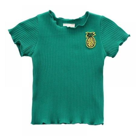 

Toddlers Baby Girls Summer Clothes Ruffle Ribbed Knit Short Sleeves T-Shirt Tops