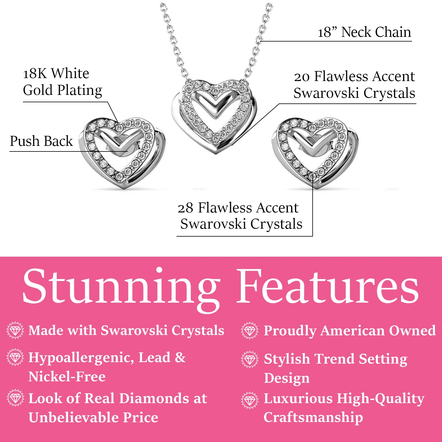 Cate & Chloe Cathy 18k White Gold Plated Jewelry Set with Swarovski Crystals for Women, Gift for Her