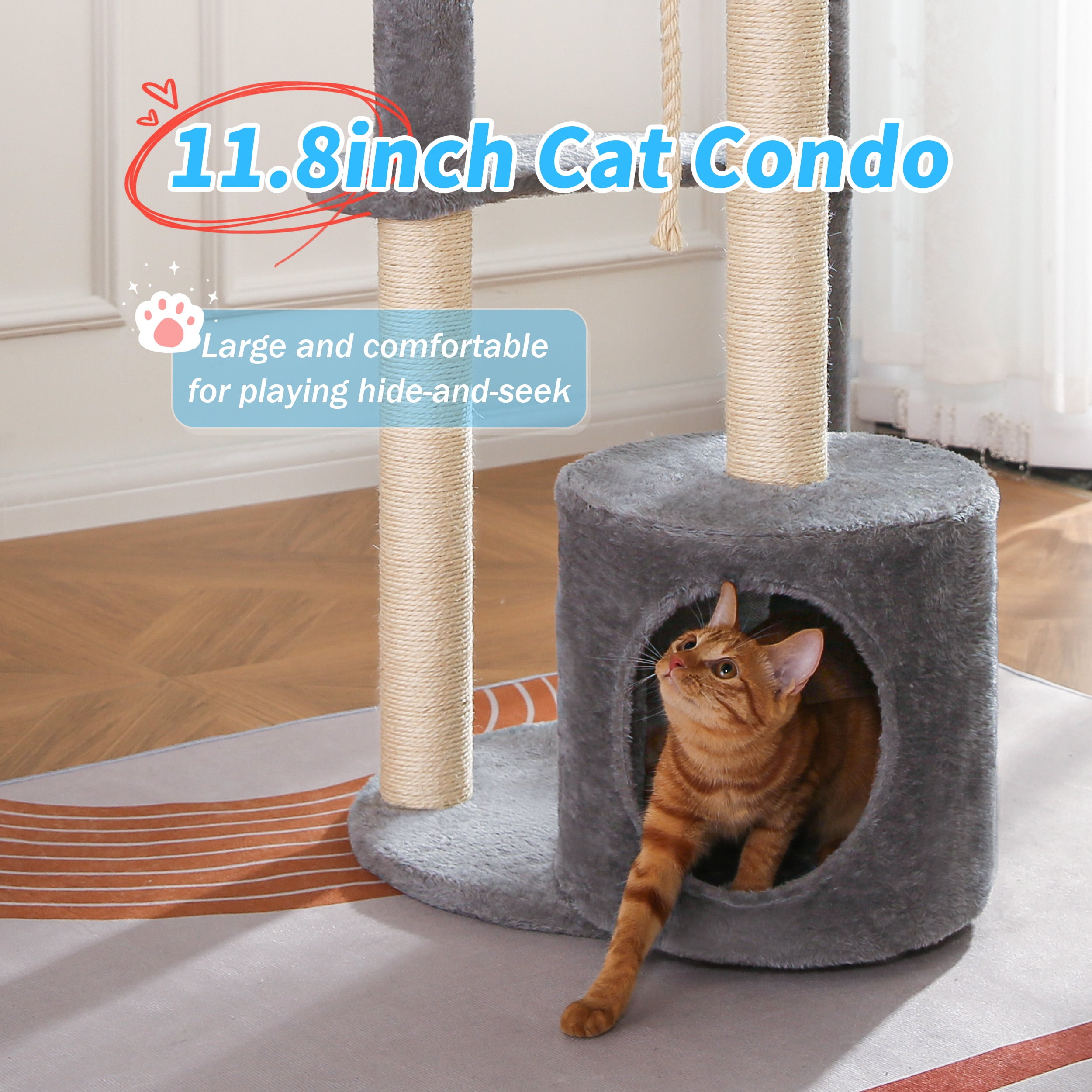 Vibrant Life Cat Tree, 47" Multi-Level Cat Tower with Scratching Posts and Large Platform, Gray
