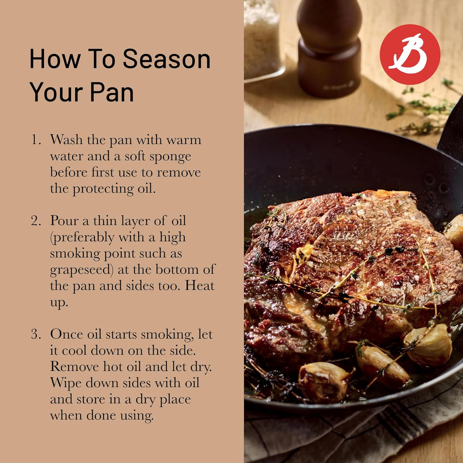 Blue Carbon Steel Fry Pan 8 Inch - Professional Non-Stick Cookware for High Heat Cooking