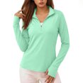 thumbnail image 6 of Women's Long Sleeve Quarter Zip Athletic Tops - Lightweight Moisture Wicking Workout Shirts, Slim Fit Running Gym Pullover with Thumbholes Mint Green M, 6 of 8