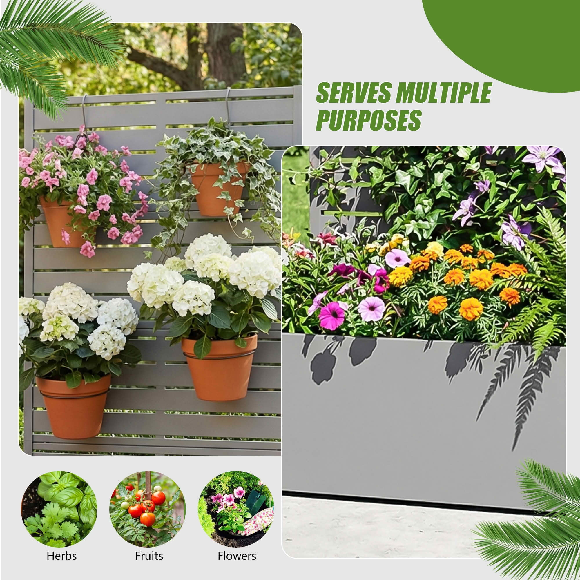 MAYEERTY 59x30 Gray Double-sided Rectangular Iron Planter Box with Trellis, 4 Piece Set Decorative Garden Screen for Patio and Balcony