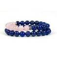 thumbnail image 3 of Natural Lapis Lazuli & Rose Quartz 8mm Round Shape Smooth Cut Beads Stretchable Bracelet for Men & Women., 3 of 3