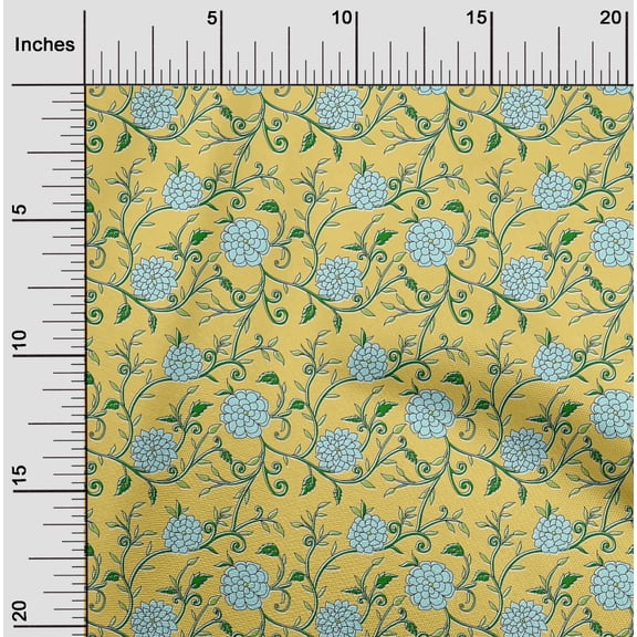 oneOone Viscose Chiffon Yellow Fabric Leaves & Flower Floral Crafts Projects Decor Fabric Printed By The Yards 42 Inches Wide