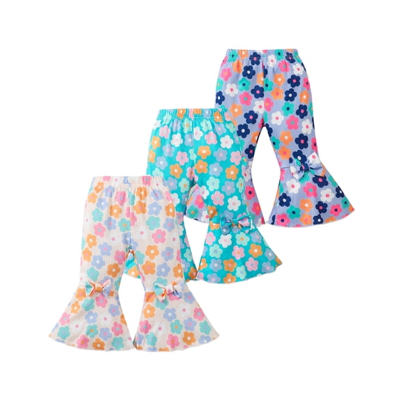 Infant Girls Clothes Baby Girl Pants Toddler Leggings 3 Pack Flare Baby Pants 3 6 9 12 18 24 Months Bell-bottoms for Girls Floral Pants