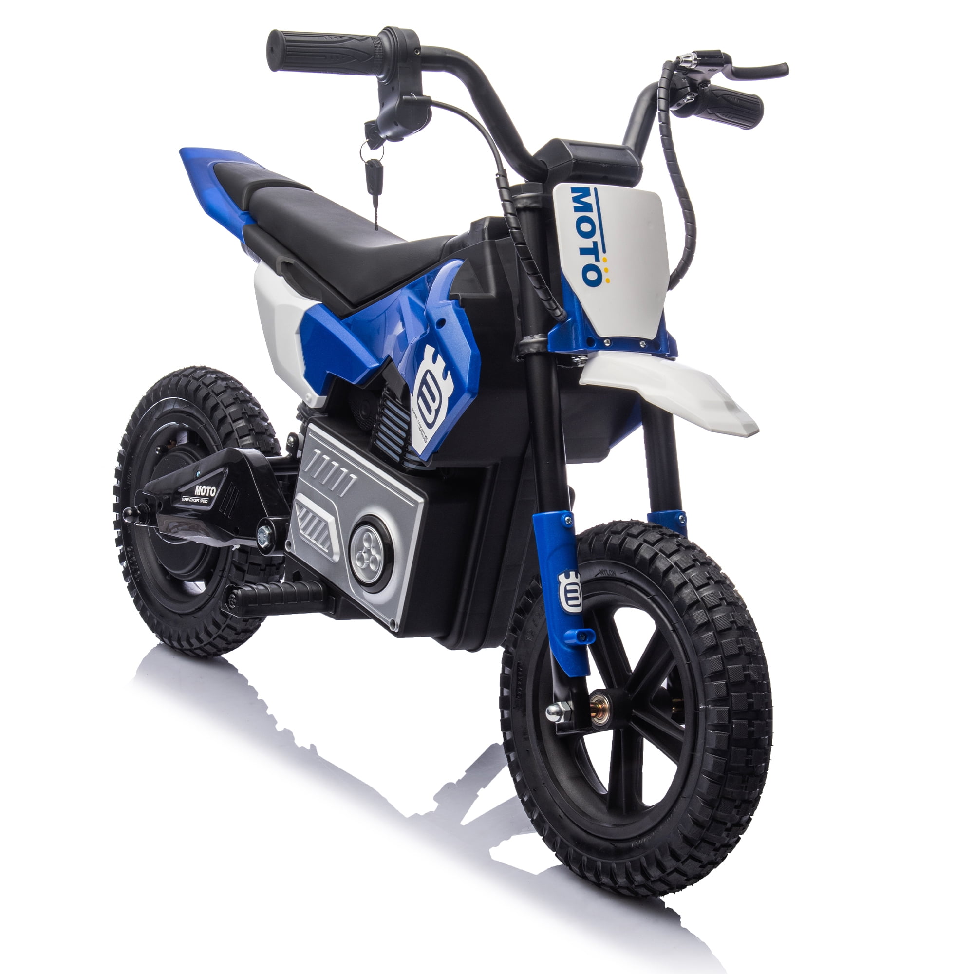sluting 24V Kids Ride On Electric Toy Motocross Motorcycle, 200W, Blue, Adjustable Speed, Bluetooth Music, 5-12 Ages