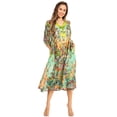 thumbnail image 5 of Sakkas Sole Women's Casual Boho Floral Print V neck Swing Long Sleeve Dress Midi - 580-Turq - L/XL, 5 of 5