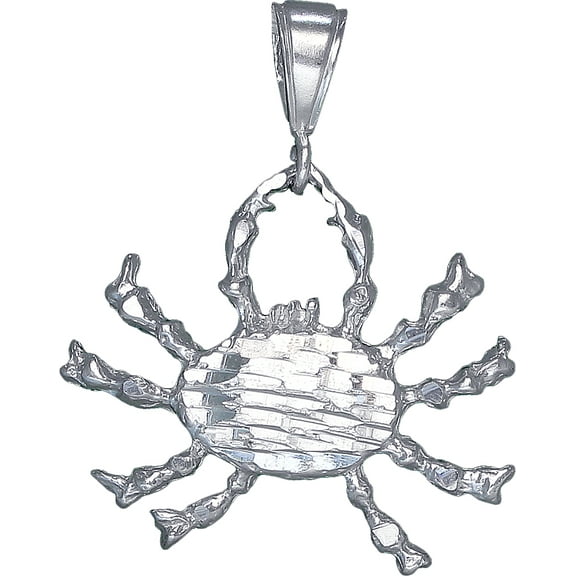 Sterling Silver Crab Charm Pendant Necklace with Diamond Cut Finish and 24 Inch Figaro Chain