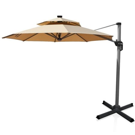 Gymax 10ft Outdoor Solar Lighted Cantilever Umbrella W Usb Cable Beige Walmart Canada