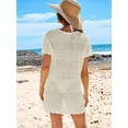 thumbnail image 4 of DAKIMOE Womens Swimsuit Cover Ups Summer Crochet Hollow Out Knit Bathing Suit Short Sleeve Pullover Beach Dresses, Beige, XL, 4 of 7
