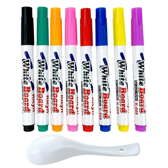 Markers, Furenl Magic Watercolor Pen 8 Colors Magic Floating Watercolor Pen Magic Watercolor Pen Magic Floating Ink Pen for Painting Teaching Whiteboard Diy Craft 5Ml, 8X Paintbrushes, 1X Spoon