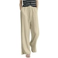 thumbnail image 2 of Itsame Womens Loose Long Pants Comfortable Solid Color Cotton High Waisted Wide Leg Sweatpants Beige Size 2XL, 2 of 9