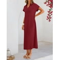 thumbnail image 3 of Merokeety Womens Summer Maxi Dress V Neck Collared Vacation T Shirt Long Dresses Wine s, 3 of 7
