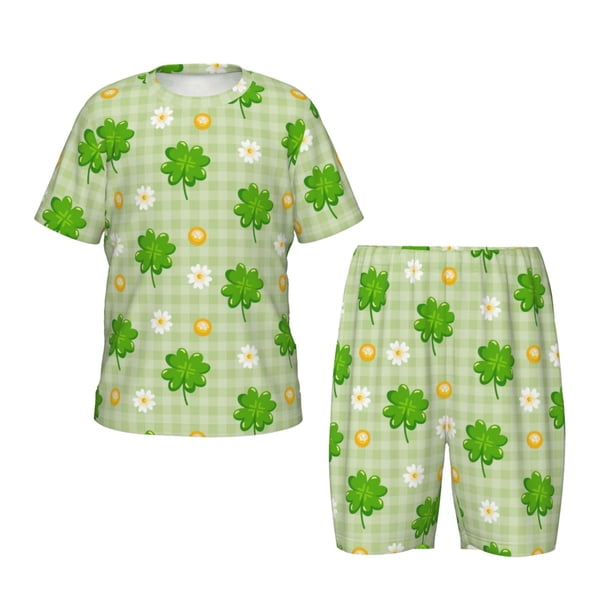 Fotbe St Patrick's Day11 Pijama Estampada de 2 Piezas para Niños – Ropa de Dormir de Manga Corta Cómoda para Niños y Niñas, Camiseta y Shorts de Algodón-X-Large