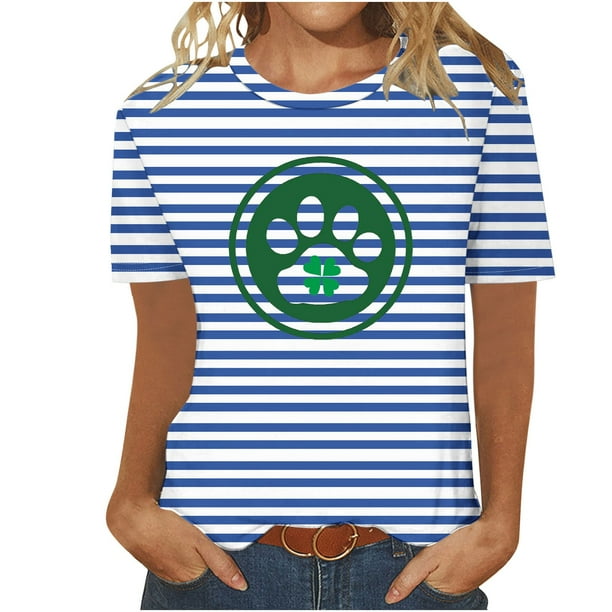 Camisetas Casuales de Mujer Nueva Moda Impresa Cuello Tripulado Manga Corta, Top Ligero para Diario Y Fiesta