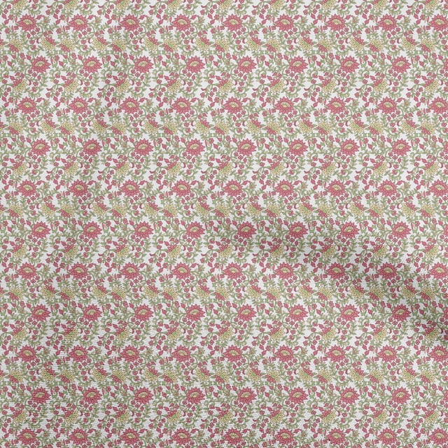 oneOone Polyester Spandex White Fabric Floral Craft Projects Decor Fabric Printed By The Yard 56 Inch Wide