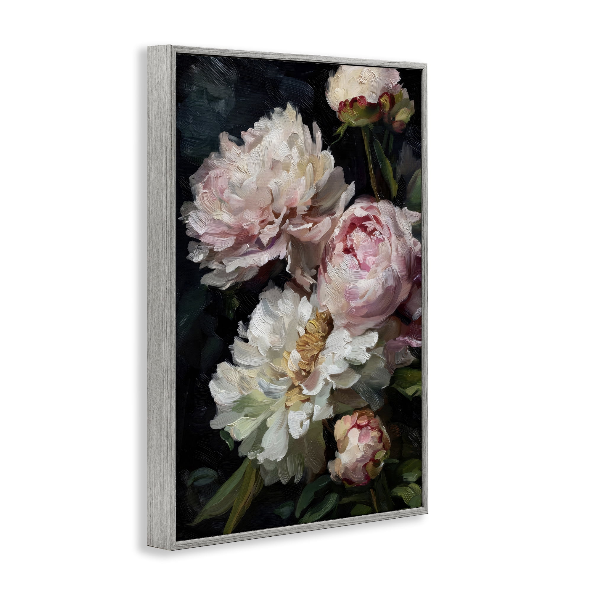 Stupell Industries Soft And Moody Peonies Gray Framed Giclee Art, design by Petal Prints Design