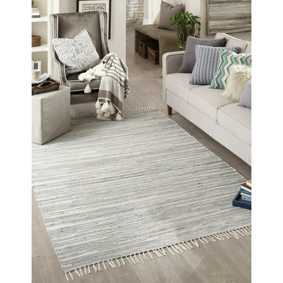 Rugs.com Chindi Cotton Collection Rug – 8' x 10' Gray Flatweave Rug Perfect For Living Rooms, Large Dining Rooms, Open Floorplans