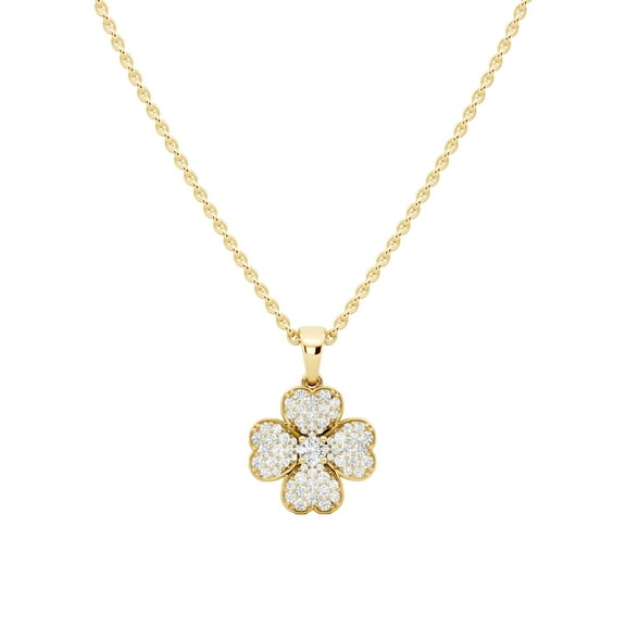 0.55 Ct Clover Pendant Necklace for Women in 14K Yellow Gold Plated S925 Lucky Four Leaf Clover Necklace 18 Inch D Color VVS1 Fine Jewelry Gift