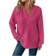 thumbnail image 3 of Loopsun Womens Fall Tops Plus Size, Hooded Sweatshirts for Women, Women's Fashion Casual Solid Button Long Sleeve Drawstring Hooded Sweatshirt Top Hot Pink, XL, 3 of 5