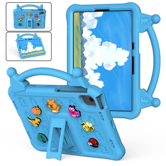 TECH CIRCLE Kids Case for Samsung Galaxy Tab S11 11-inch 2025 SM-X730 SM-X736B, Cute Cartoon Shockproof EVA Case Handle Adjustable Stand DIY Decorative Accessories Lightweight Cover,Skyblue