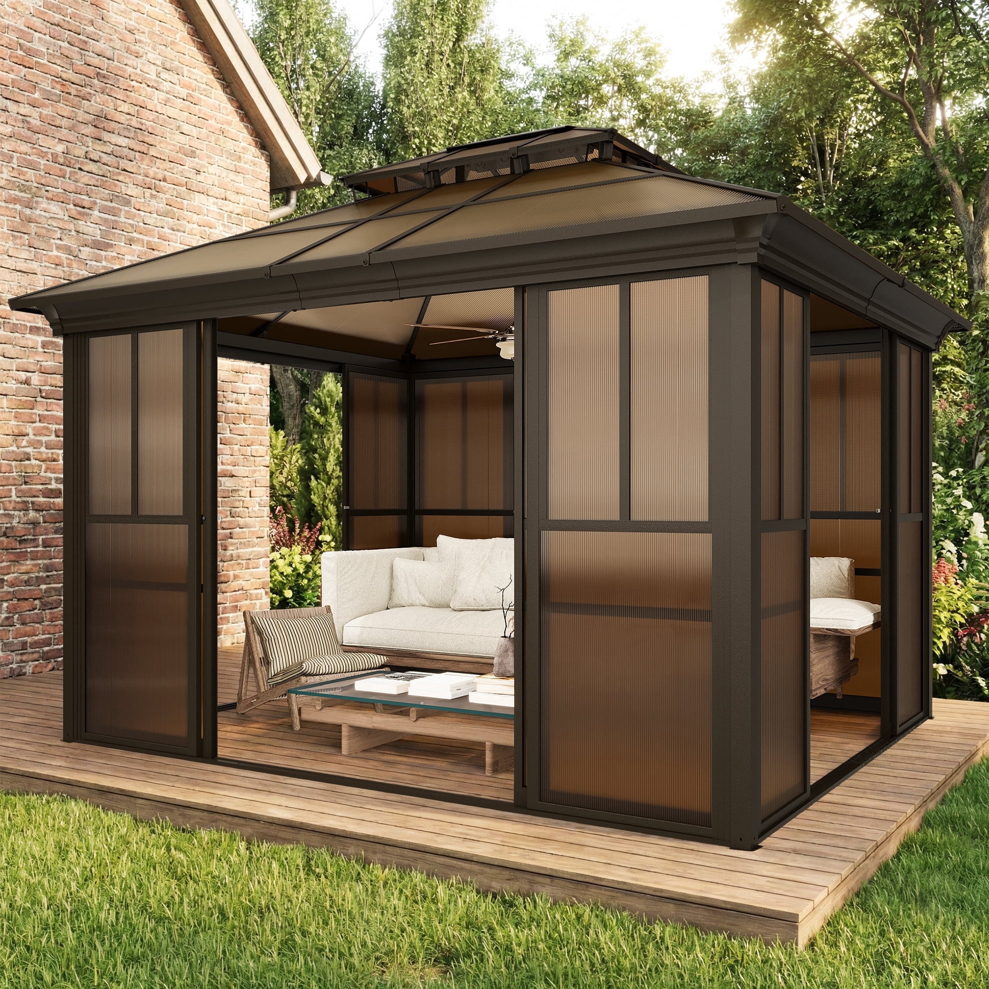 その他 Grande Sonnerie foil Purple Leaf, Sunroom Hardtop Gazebo, 12' x 20', Double Steel Roof