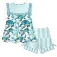 thumbnail image 3 of Millie Loves Lily Girls Mint Turtle Print Top and Stripe Short Set,Big Girls,Size 6,2PCS, 3 of 4