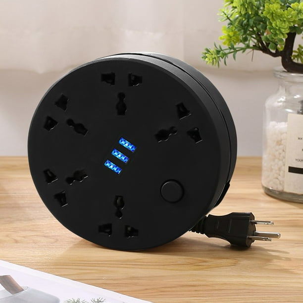 Regleta de viaje, cable de extensión de 2 m con 3 puertos USB y 5 tomas de corriente, enchufes compactos y amplios, ideal para habitación, trabajo y otros espacios.