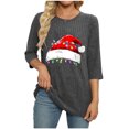 thumbnail image 4 of qucoqpe Women's Christmas Tree Tops Soft Ribbed Pullover Top, Casual Round Neck 3/4 Sleeve Sweaters for Women, 4 of 6