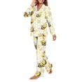 thumbnail image 5 of DISNIMO Bee Daisy Printed Women's 2 Piece Lounge Sets Casual Loose Sleepwear Long Sleeve Button Down Nightwear with Long Pajama Pants Casual V Neck Loungewear, XL, 5 of 7