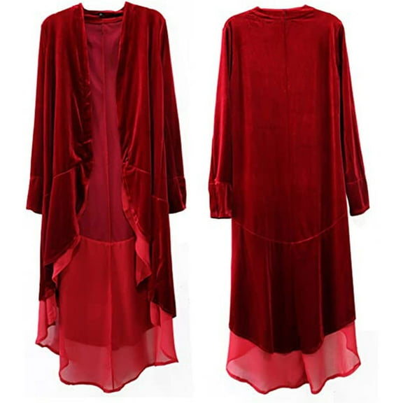ZAZYULZ Women Vintage Slim Medieval Retro Halloween&Christmas Ruffled Asymmetric Long Velvet Blazers Coat Casual Jackets(Red,Xl)