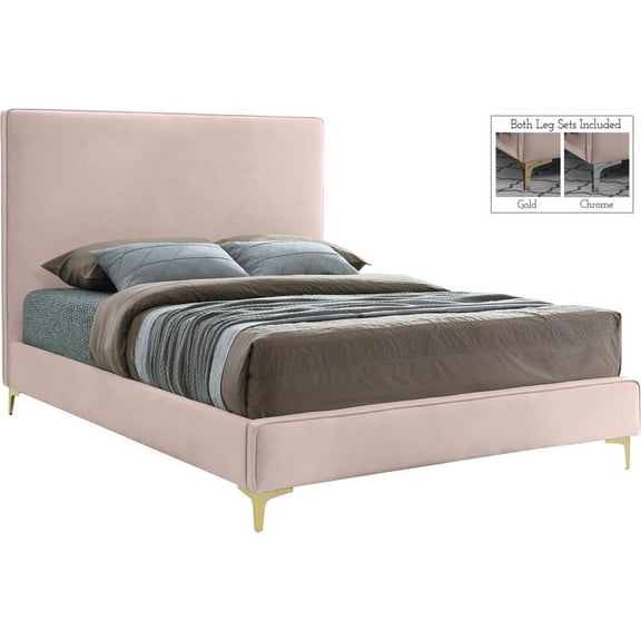 Meridian Furniture Geri Pink Velvet King Bed with Gold and Chrome Legs Included