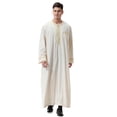 thumbnail image 1 of Ceisia Men's Long Sleeve Solid Color Robe Loose Fit Full Length Thobe with Embroidery for Ramadan Beige S Gifts, 1 of 9