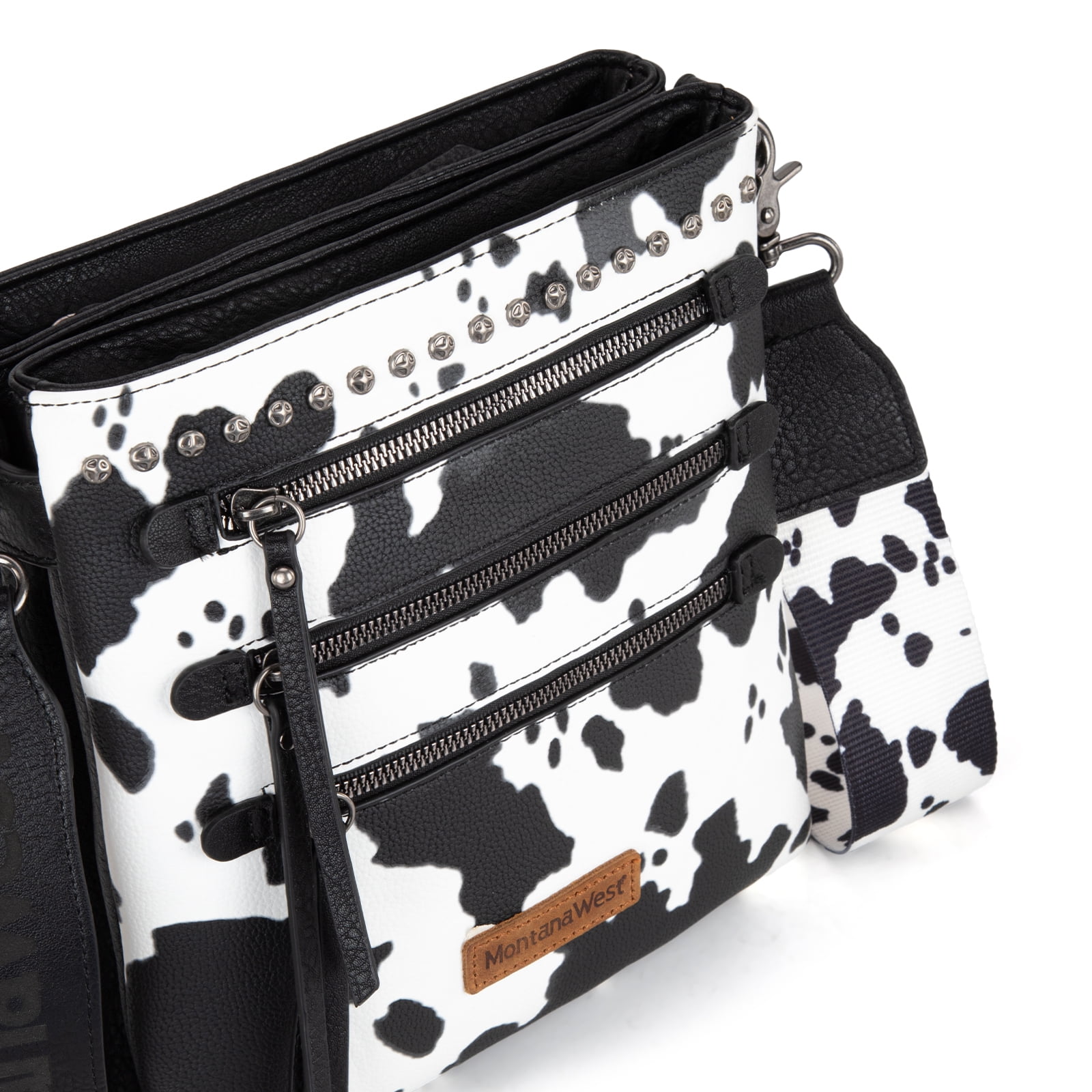 Montana West Crossbody Bags for Women Multi Pocket Cross Body Bag Purses with Guitar Strap, Cow Dark Black