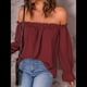 thumbnail image 4 of Blusa Informal Holgada de con Hombros Descubiertos y Volantes de Larga para Mujer. Rojo Vino S, 4 of 7