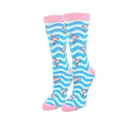 

Flamingo Waves One Size Fits Most Blue Ladies Crew Socks