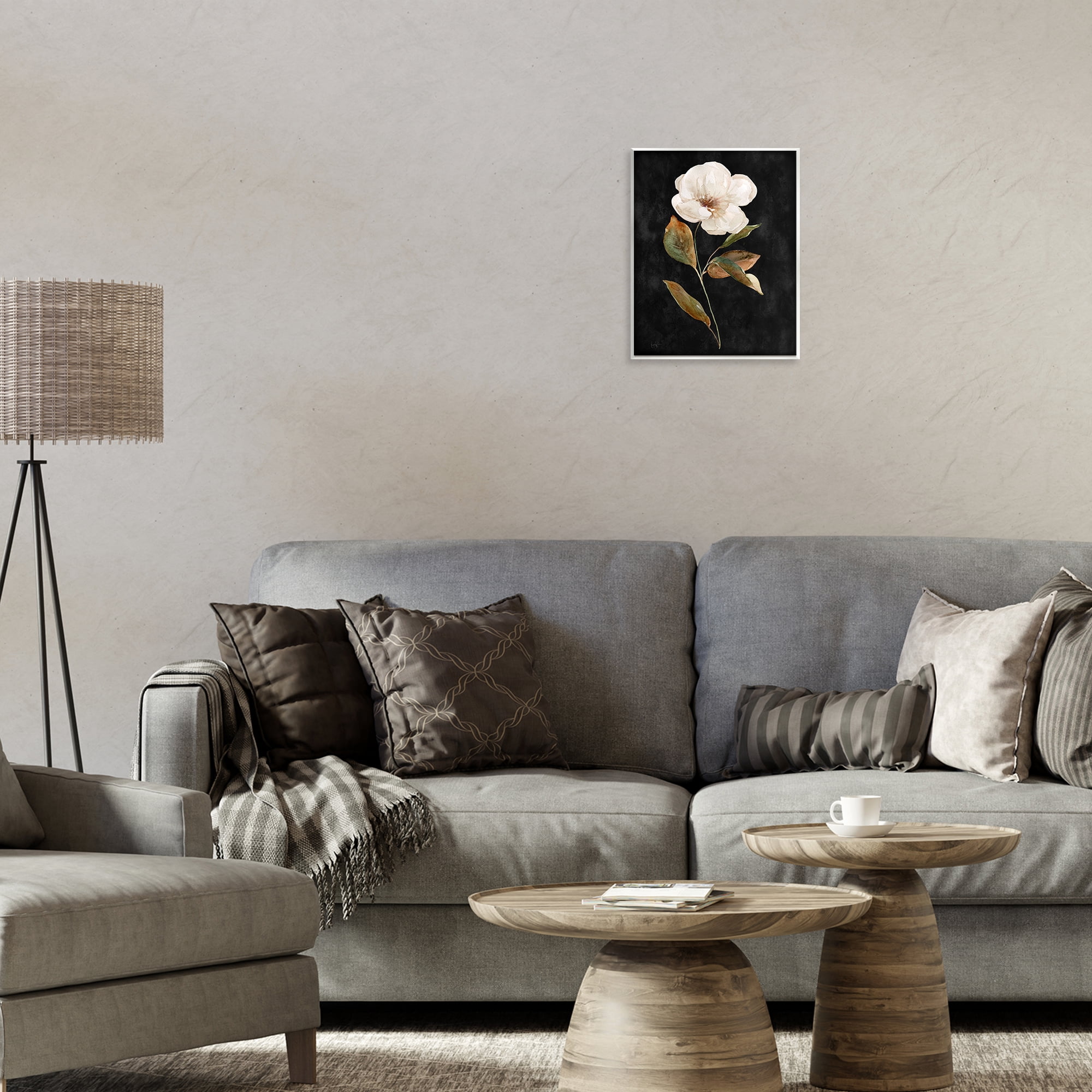 Stupell Industries White Bloom on Black Plants & Flowers Painting Unframed Art Print Wall Art, 11 x 14