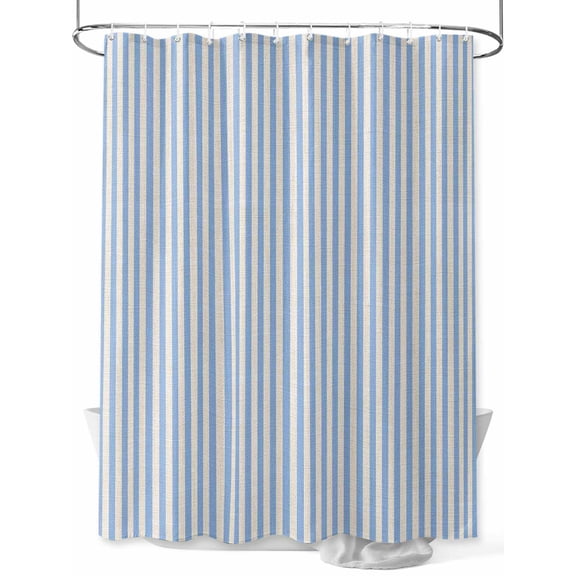 Fsddascl Blue Striped Shower Curtain Set - Small 36" x 72" Washable Bathtub Curtain with 12 Hooks, Modern Simple Farmhouse Beige Vintage Waterproof Fabric Stall Shower Curtains for Bathroom/Bathtub