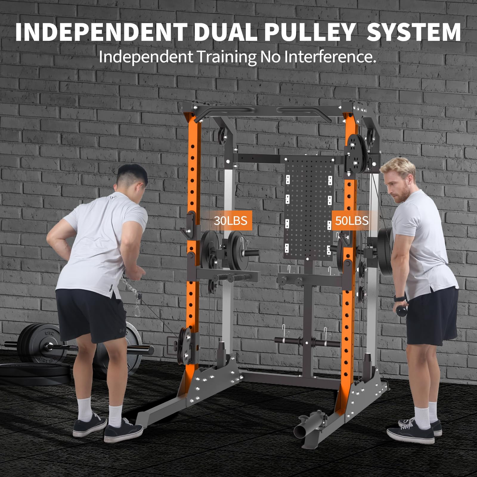 Gaderth Power Cage, Squat Rack for Home Gym, Power Rack with Dual Independent Pulley System, 2000LB Capacity Workout Cage with Adjustable Cable Crossover System and Training Attachment