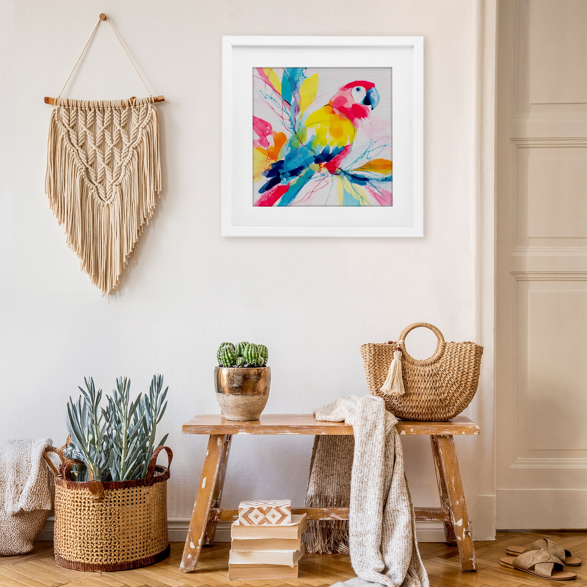 Stupell Industries Expressive Parrot in Bloom White Framed Print Under Glass, design by Chromatic Storm Studio