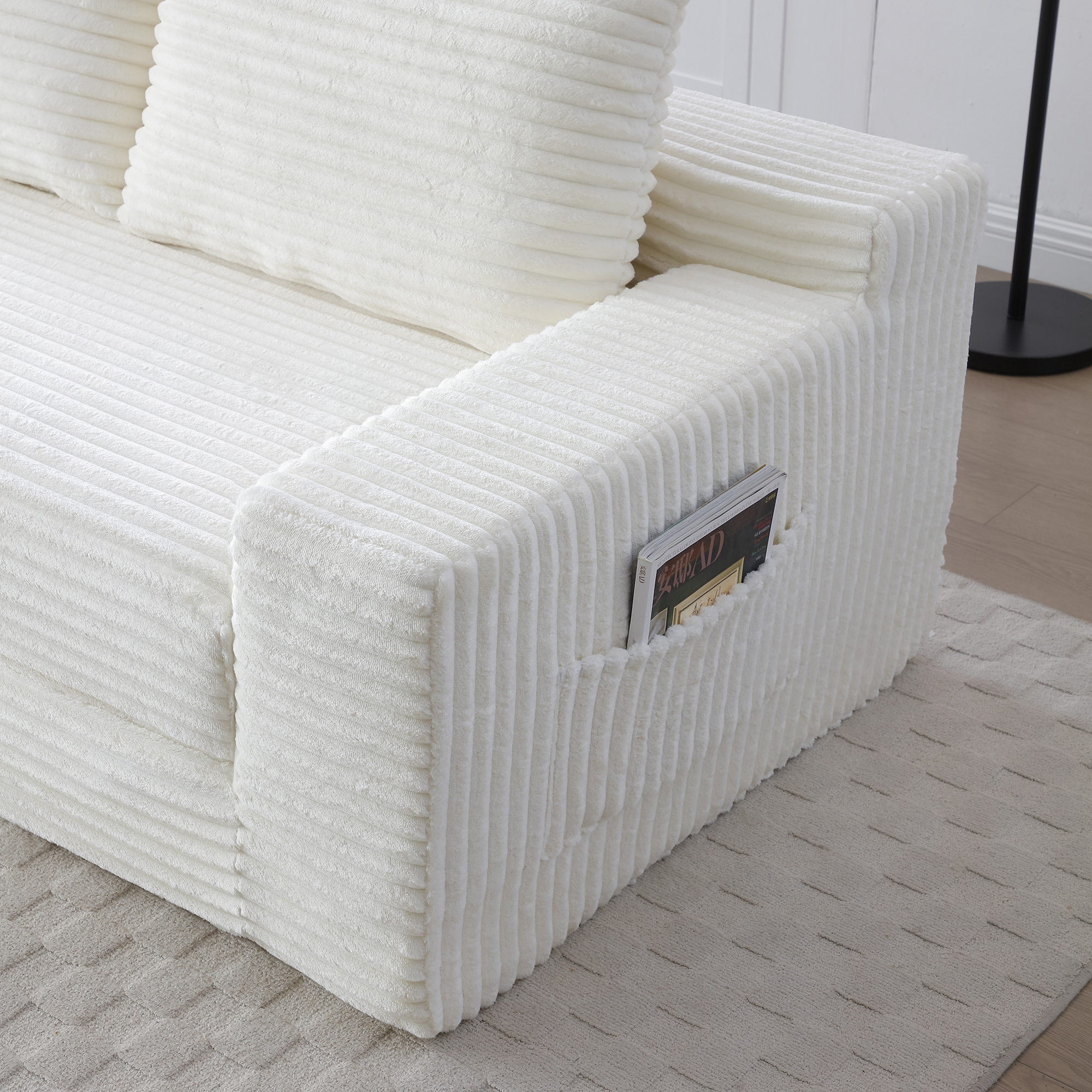 Memory Foam Cloud Loveseat Sofa, 2 in 1 Convertible Folding Couch Bed with Pull-Out Sleeper, No Assembly Compressed Corduroy Floor Lounge Sofa for Apartment, Office, Bedroom, Living Room, Beige