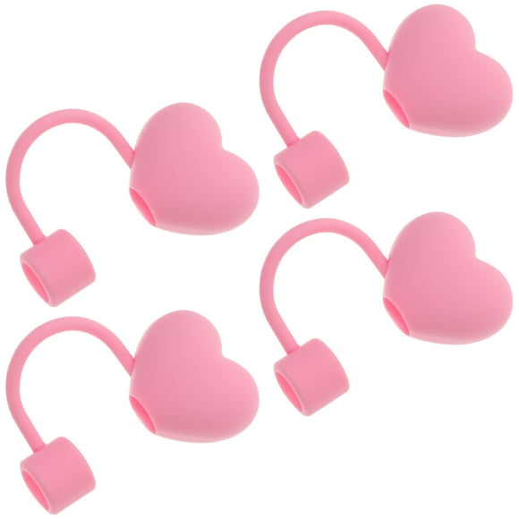 OULII 4pcs Heart Straw Lid Accessories PVC Dust Protection for Valentine's Day Parties Women Couples