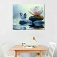 thumbnail image 2 of Nawypu  Zen Stone Canvas Wall Art White Flower and Blue Butterfly on Lake Wall Art for Bathroom Living Room Bedroom Modern Spiritual Yoga Spa Picture Wall Decor Framed Bedroom Wall Art, 2 of 6