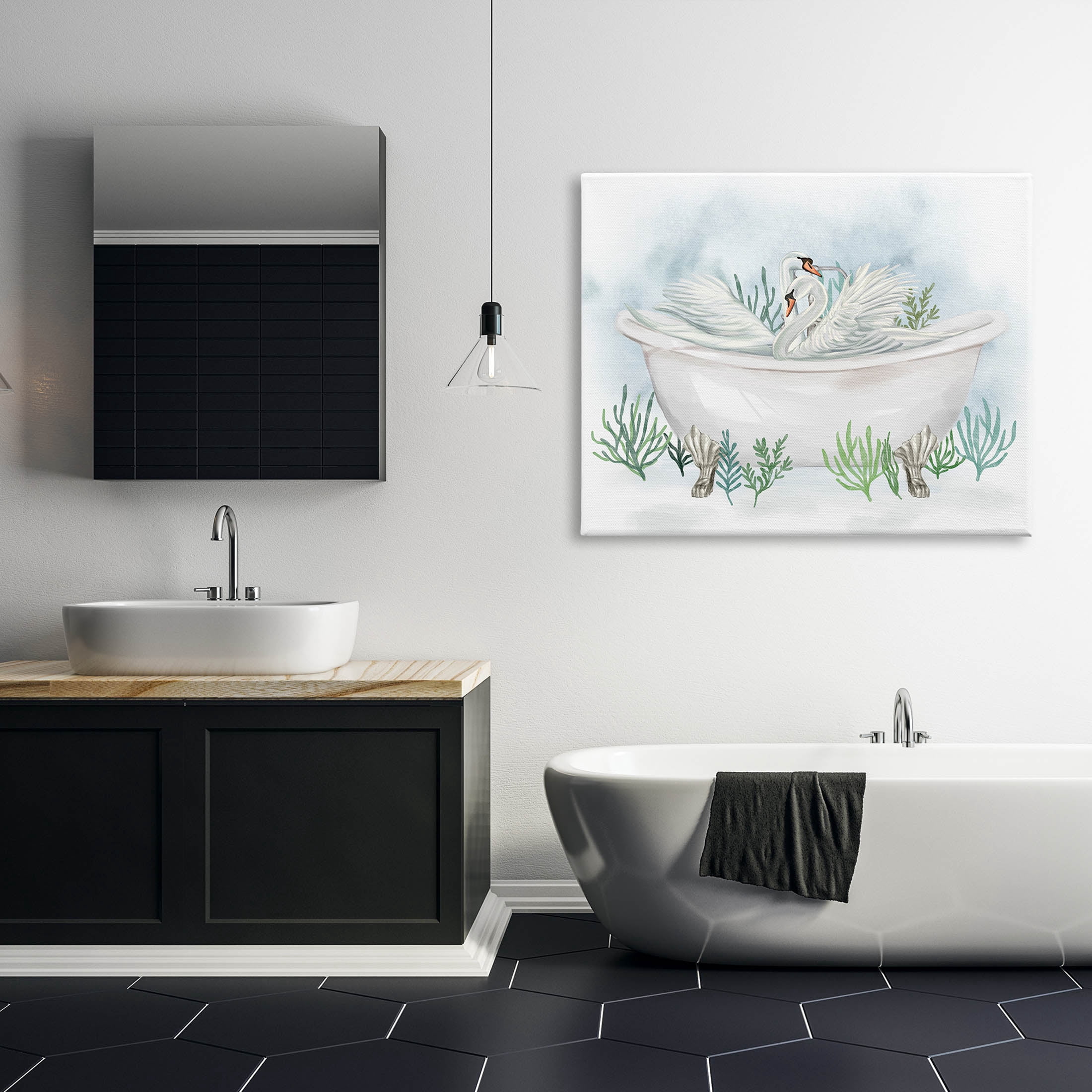 Swan Duo Bathtub Botanicals Animals & Insects Graphic Art Gallery Wrapped Canvas Print Wall Art